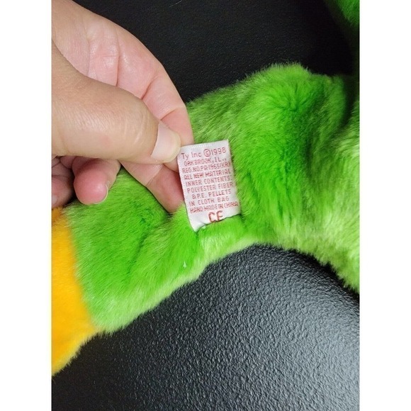 Ty Beanie Babie Green and Yellow 8in smoochy Frog - 4039 - Picture 6 of 8